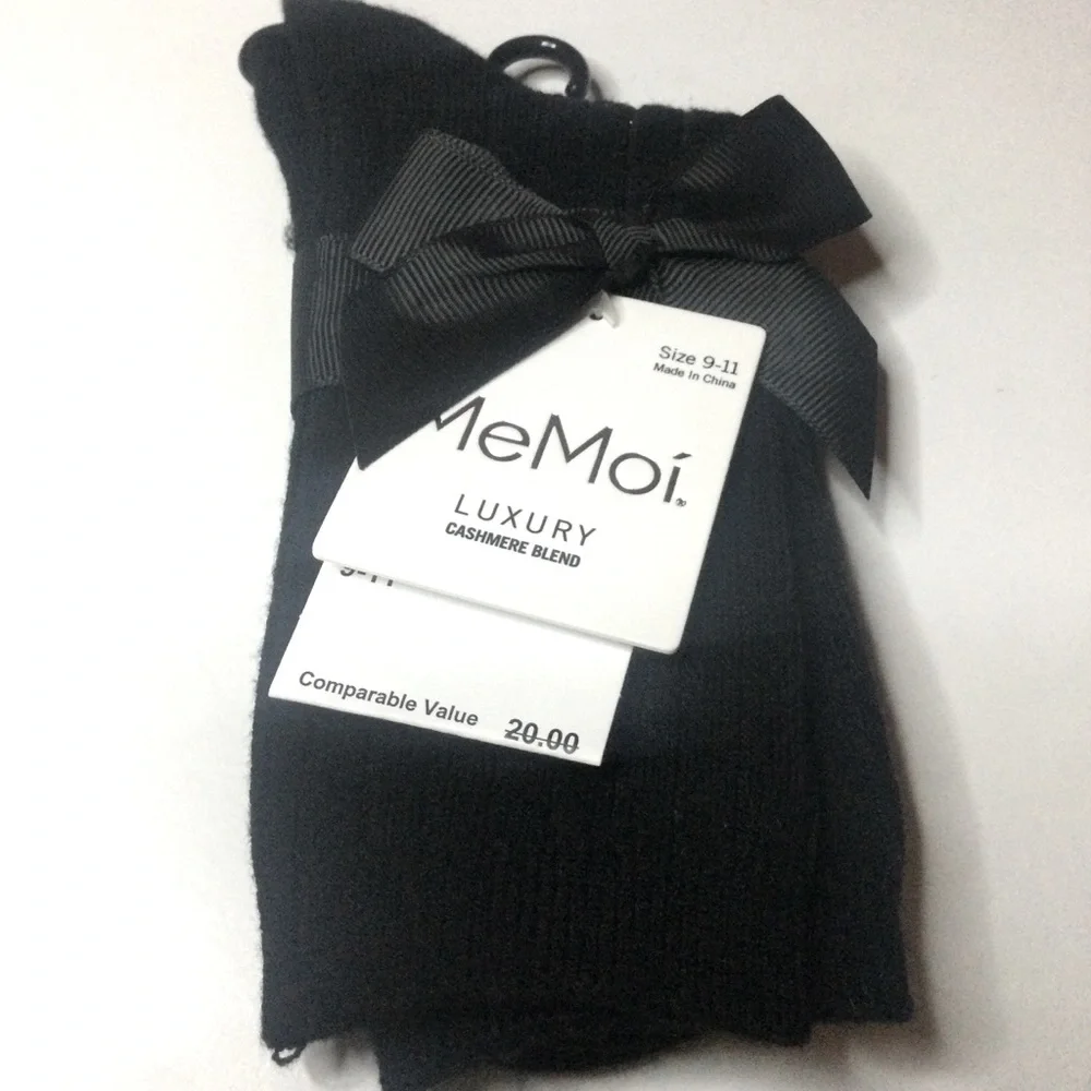 MEMOI LUXE RIBBED CASHMERE BLEND SOCKS BLACK OS NWT